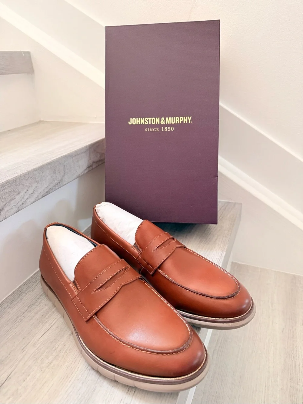Johnston & Murphy Tan Leather Penny Loafers